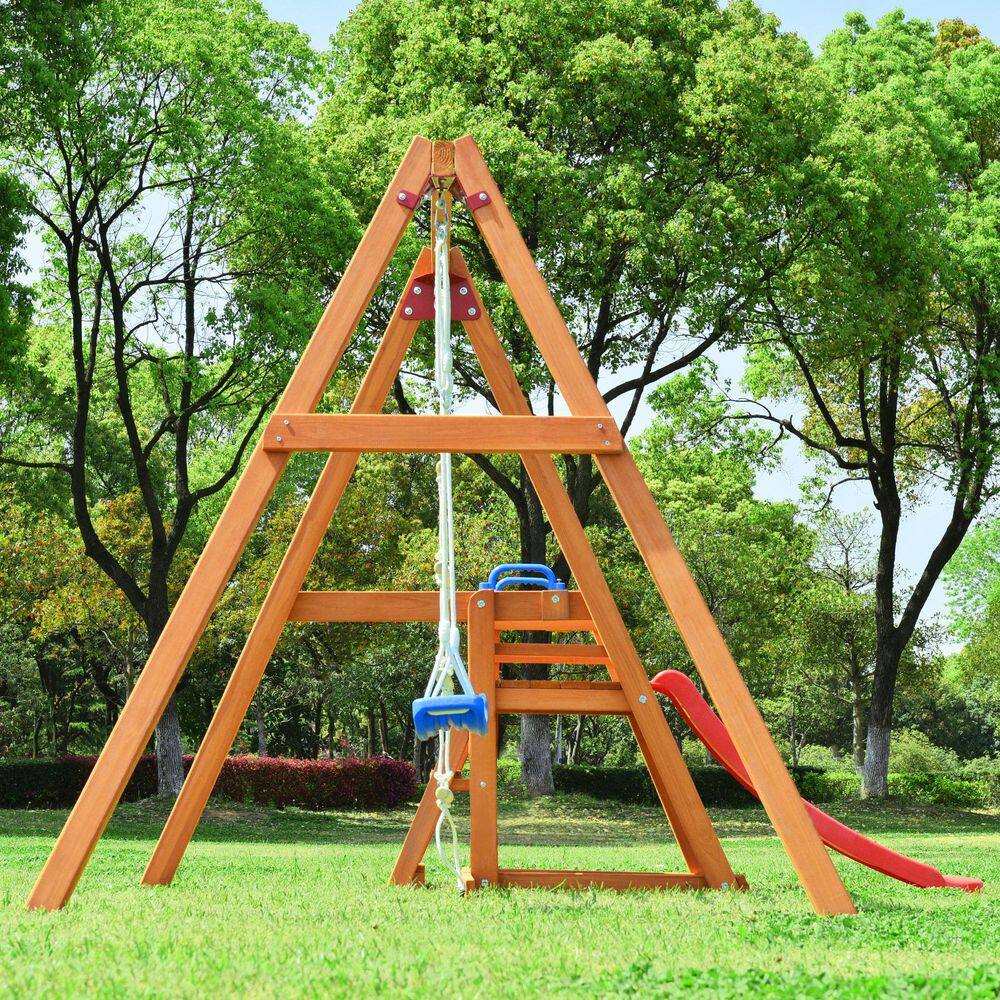 Outdoor Wooden Swing Set with Slide LMM00062Q