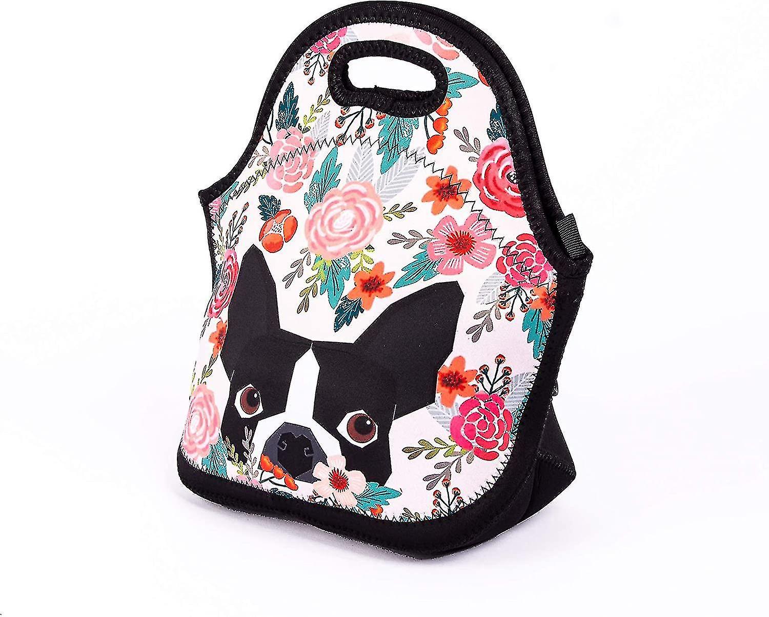 Boston Terrier Dog Florals Lunch Bag Cute Pug Lunch Bags For Women Kids Girls Men Teen Boys Insulate