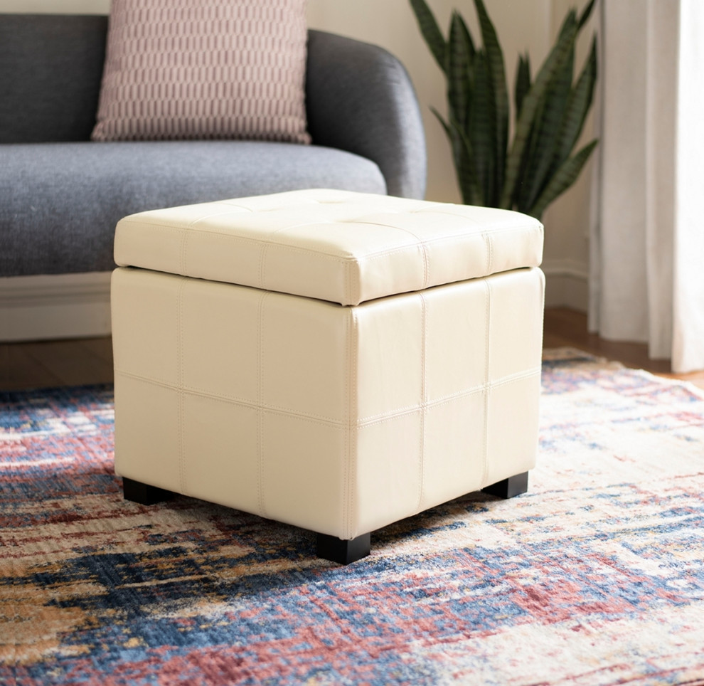 Denna Square Tufted Ottoman  Flat Cream/Black   Transitional   Footstools And Ottomans   by Rustic Home Furniture Deco  Houzz