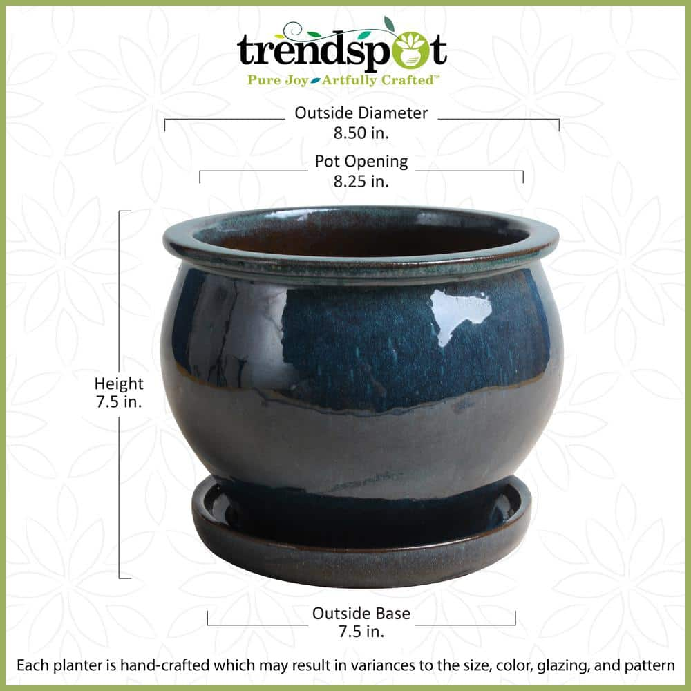 Trendspot 9 in. Dia Blue Solid Studio Ceramic Planter DB10021-09J