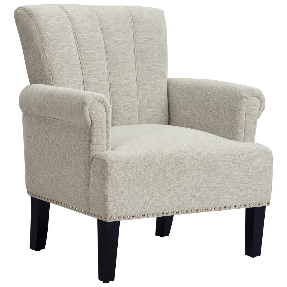 Polyester Accent Chair High Back Casual Sofa with Nailheads Modern Arm Chair Club Chairs with Rubber Wood Legs for Livingroom