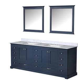 Lexora Dukes 84 in. W x 22 in. D Navy Blue Double Bath Vanity Carrara Marble Top and 34 in. Mirrors LD342284DEDSM34