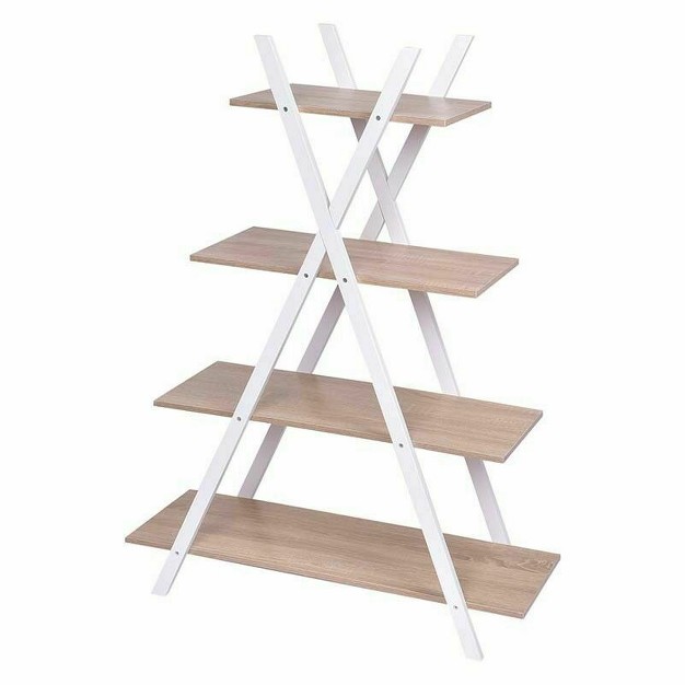 Tangkula X Shape Bookshelf Shelves 4 Tier A Ladder Storage Bookcase Display Home Office