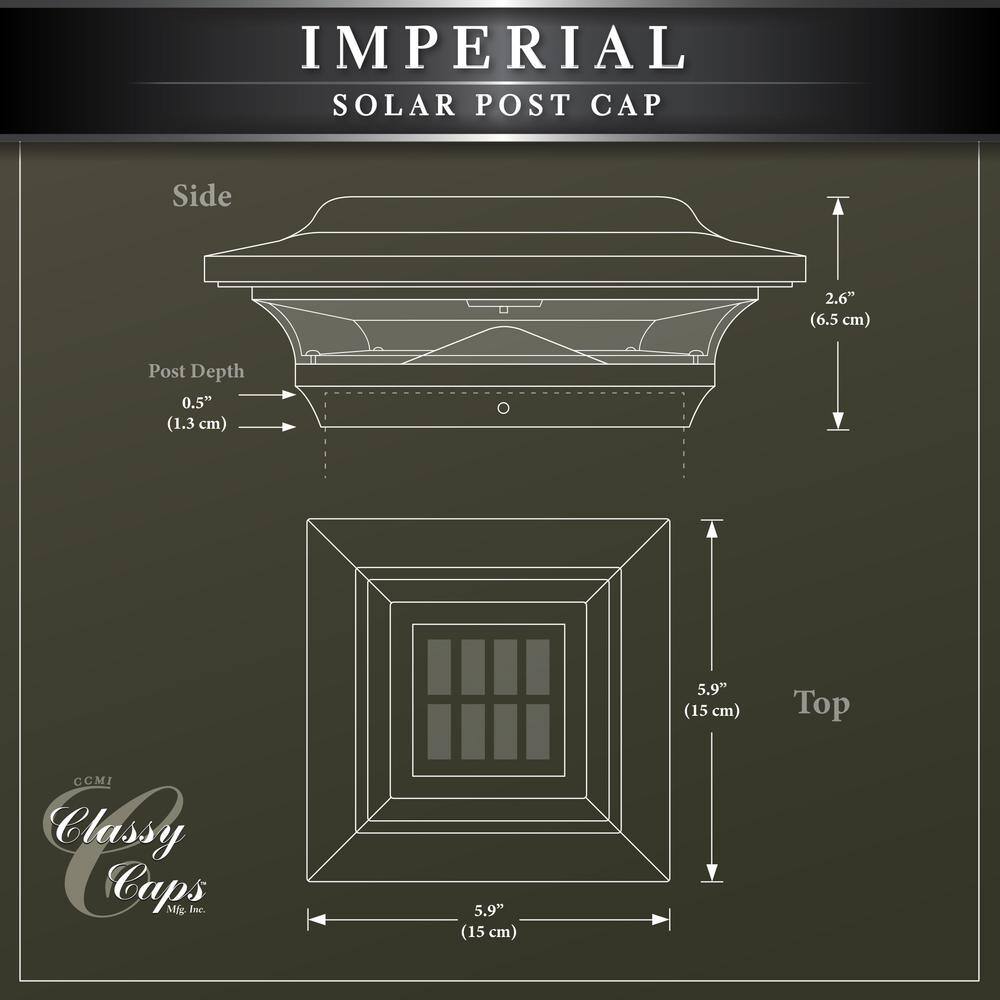 CLASSY CAPS Imperial 4 in. x 4 in. Outdoor Black Cast Aluminum LED Solar Post Cap (2-Pack) SL211B