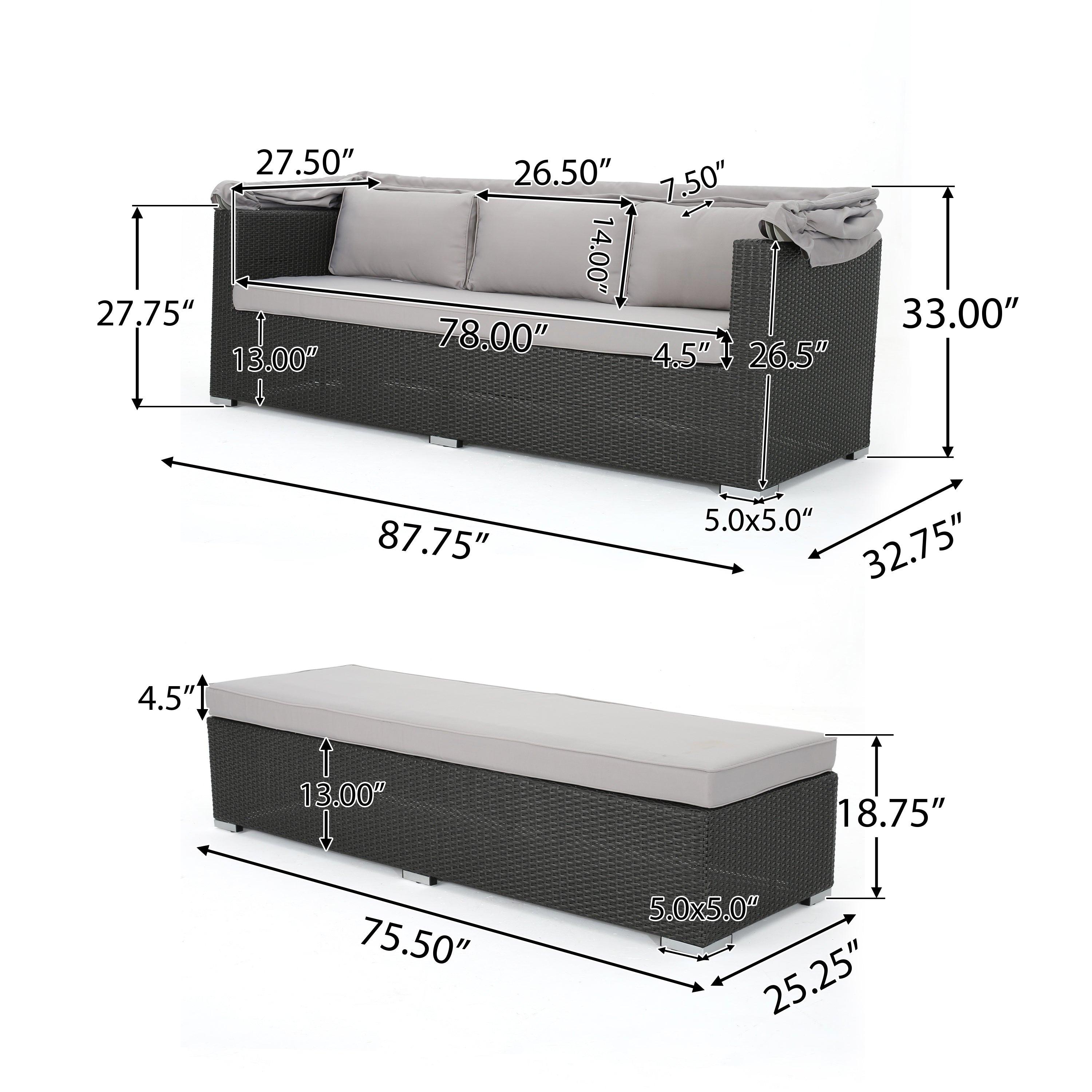 Grayson Outdoor Aluminum Framed Wicker Sofa with Water Resistant Canopy