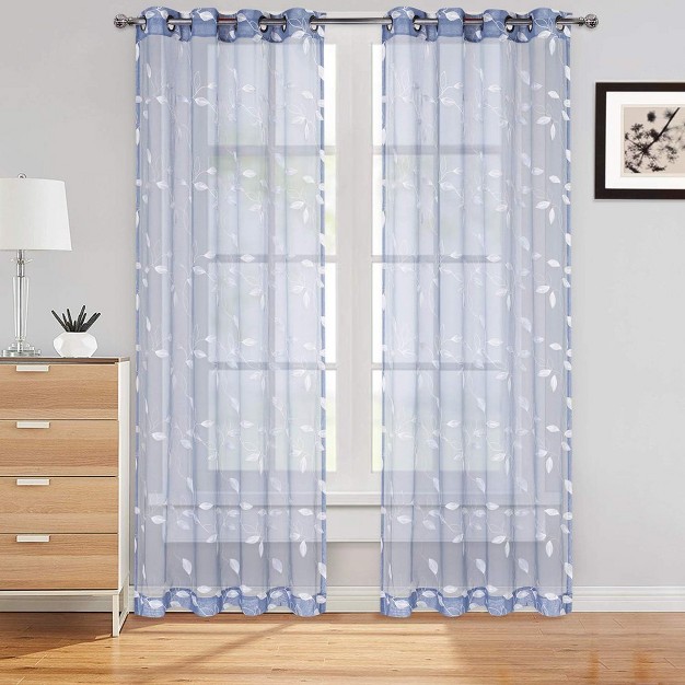 Trinity Floral Embroidered Sheer Window Curtains