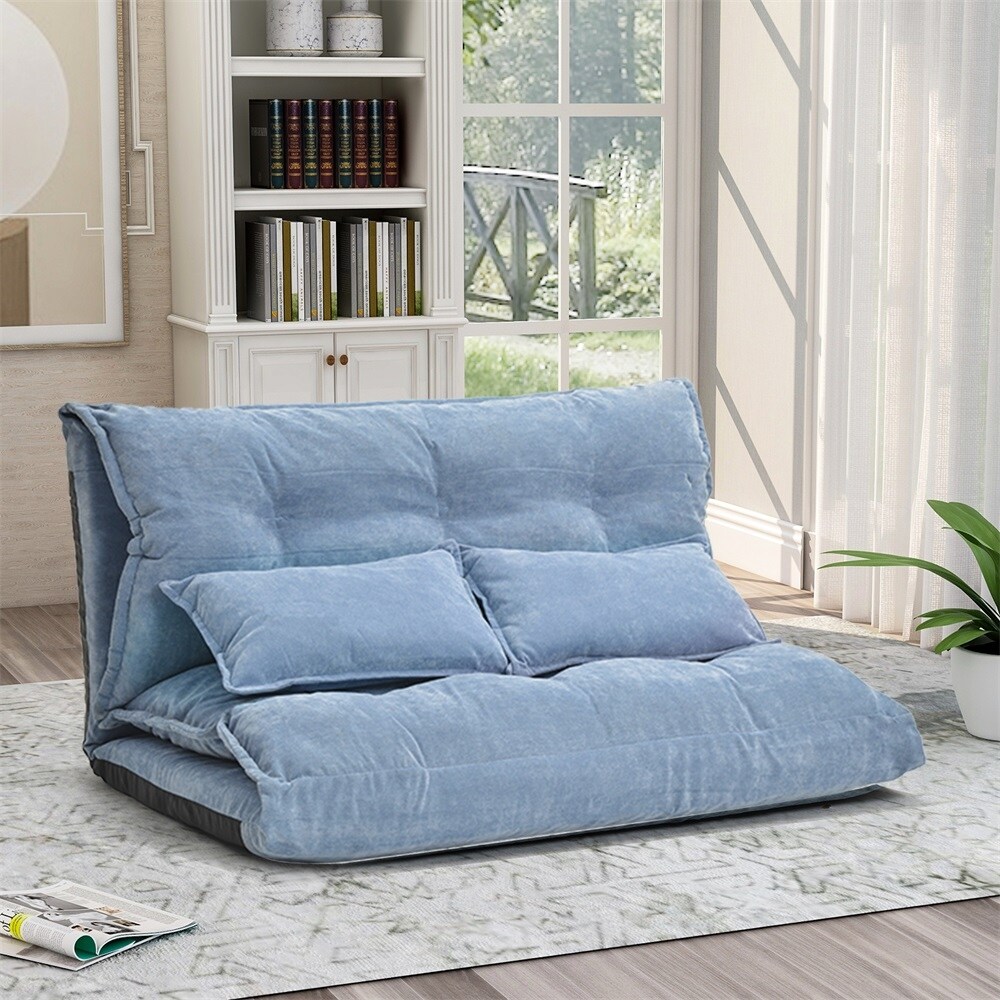 Sofa Bed Adjustable Folding Futon Sofa Leisure Sofa Bed with Two Pillows