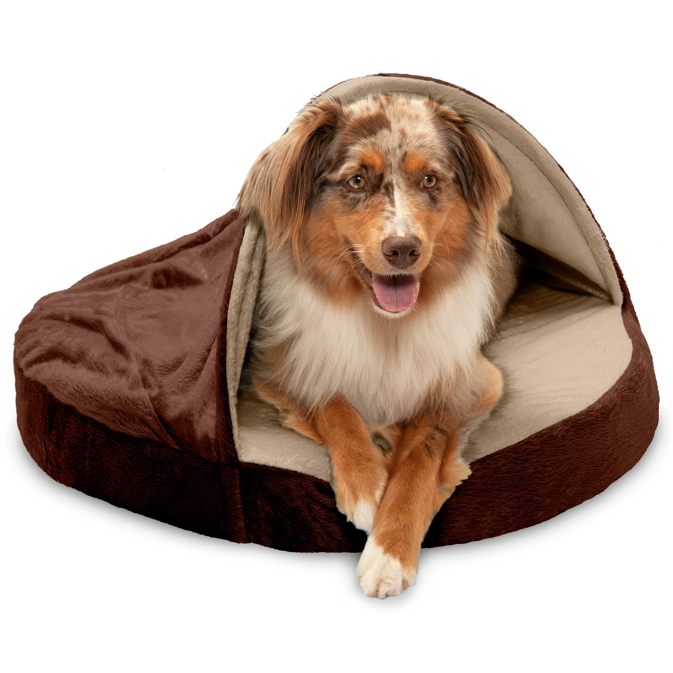 FurHaven Pet Dog Bed | Orthopedic Microvelvet Snuggery Burrow Pet Bed for Dogs & Cats, Espresso, 26-inch