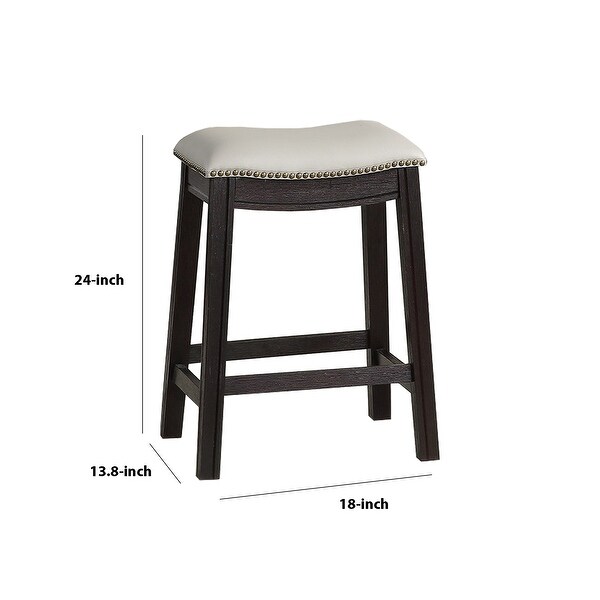 Curved Leatherette Counter Stool with Nailhead Trim， Set of 2， Gray