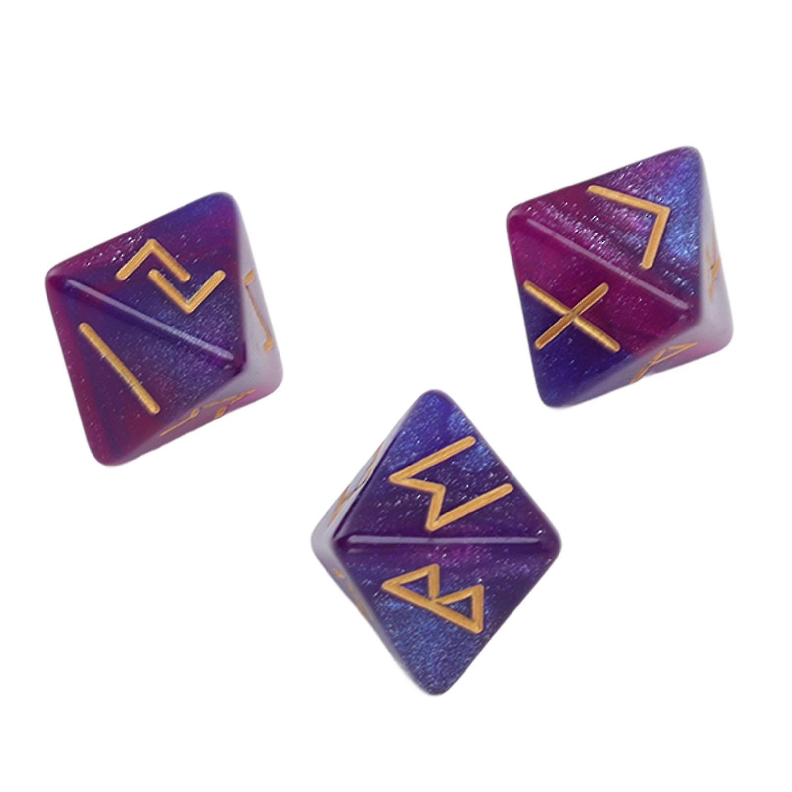 3Pcs Rune Dice 8 Sided Star Sky Mystic Vivid Colors Astrology Learning Prediction Polyhedral Dice Set for Adults Purple Blue