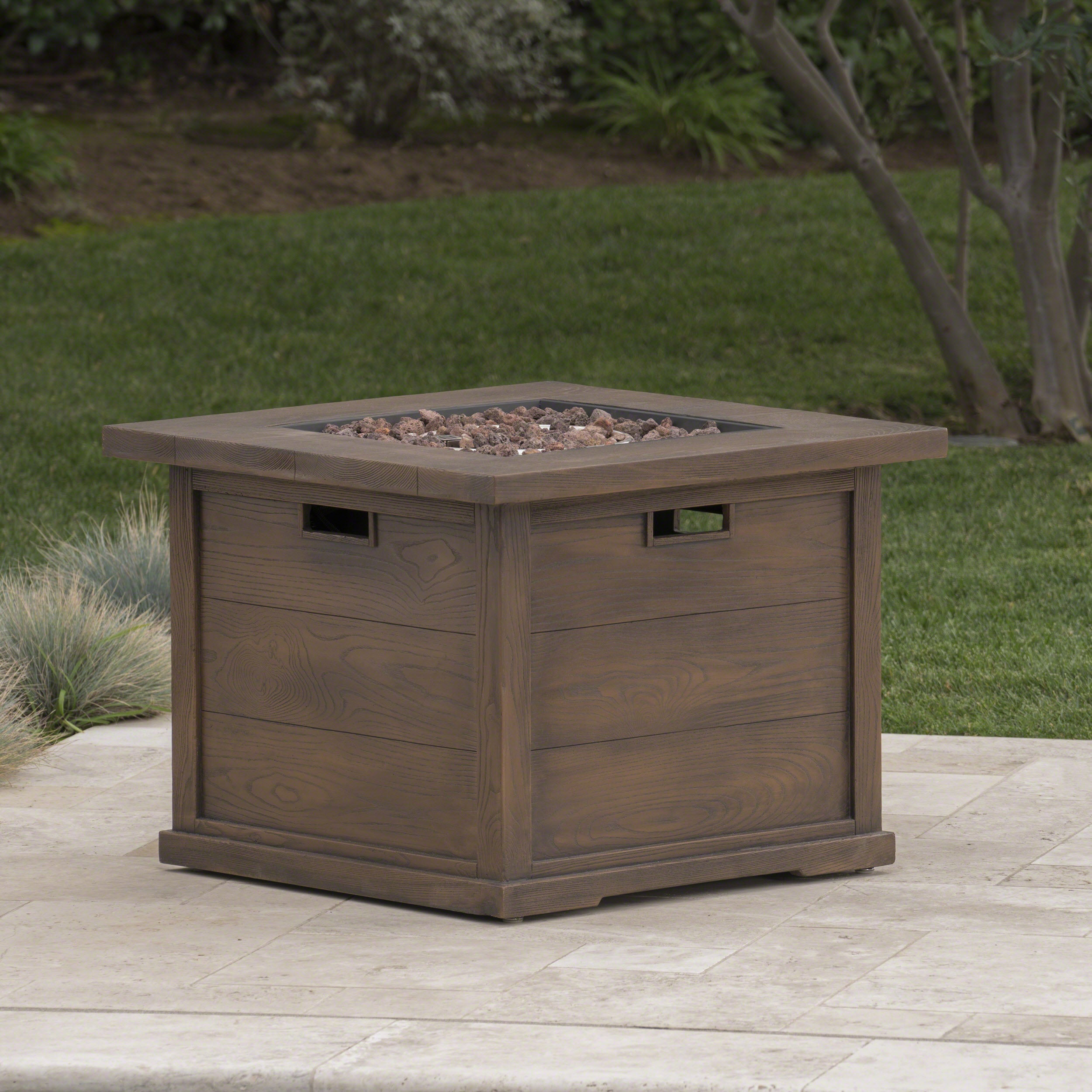 Ellesmere Outdoor Wood Patterned Square Gas Fire Pit