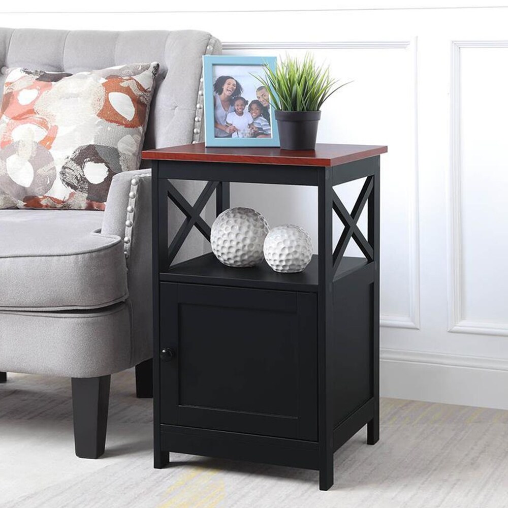 End Table with Cabinet Cherry and Black   Set of 2   54 x 84