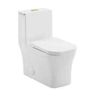 Swiss Madison Concorde 1-piece 1.11.6 GPF Dual Flush Square Toilet in Glossy White with Brushed Gold Hardware Seat Included SM-1T106HG