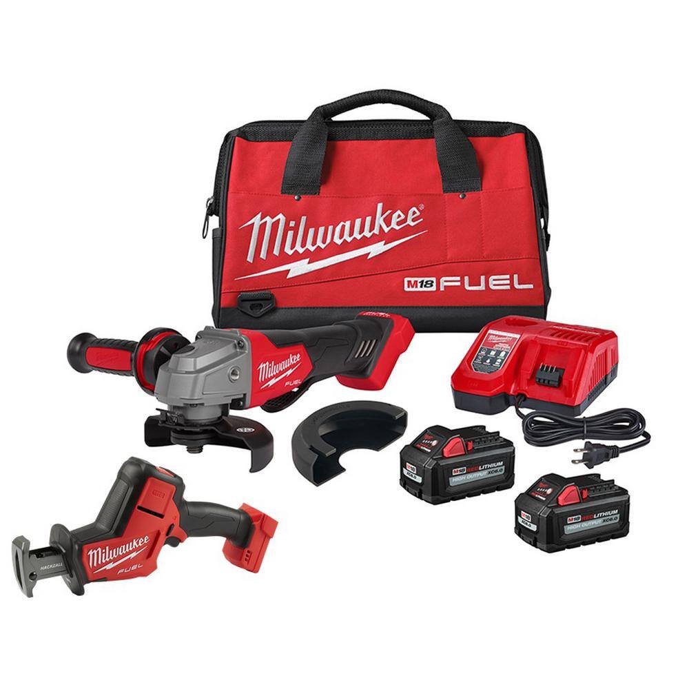 MW M18 FUEL 18V Lithium-Ion Brushless Cordless 4-12 in.5 in. Grinder with HACKZALL Reciprocating Saw 2880-22-2719-20