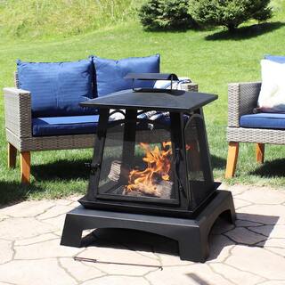 Sunnydaze Decor 32 in. Black Steel Pagoda Style Wood-Burning Fireplace KF-499