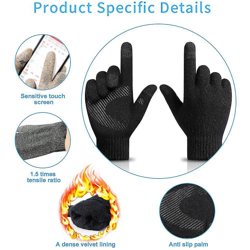 Winter Gloves For Men Women， Cold Weather Warm Touchscreen Glove - Elastic Cuff - Knit Stretchy