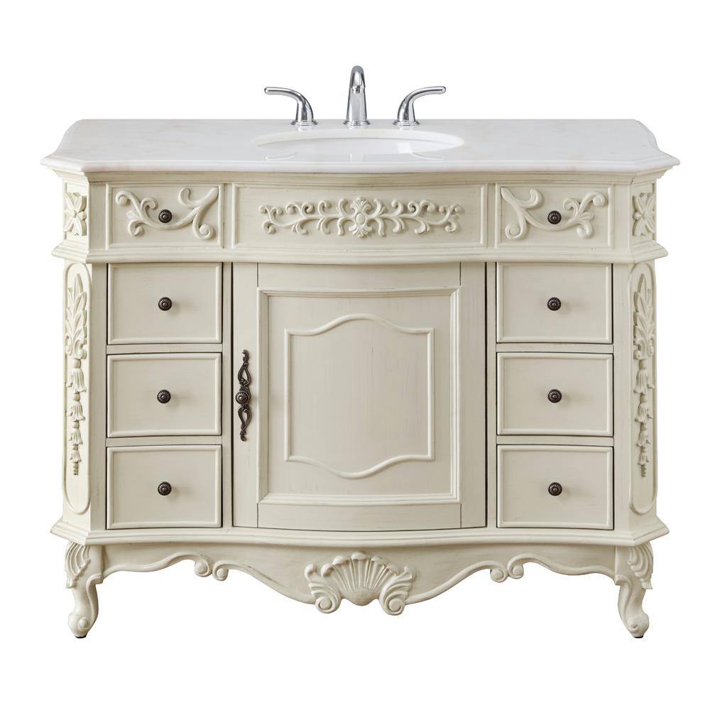 Home Decorators Collection Winslow 45 in. W x 22 in. D Bath Vanity in Antique White with Vanity Top in White Marble with White Basin BF-27002-AW