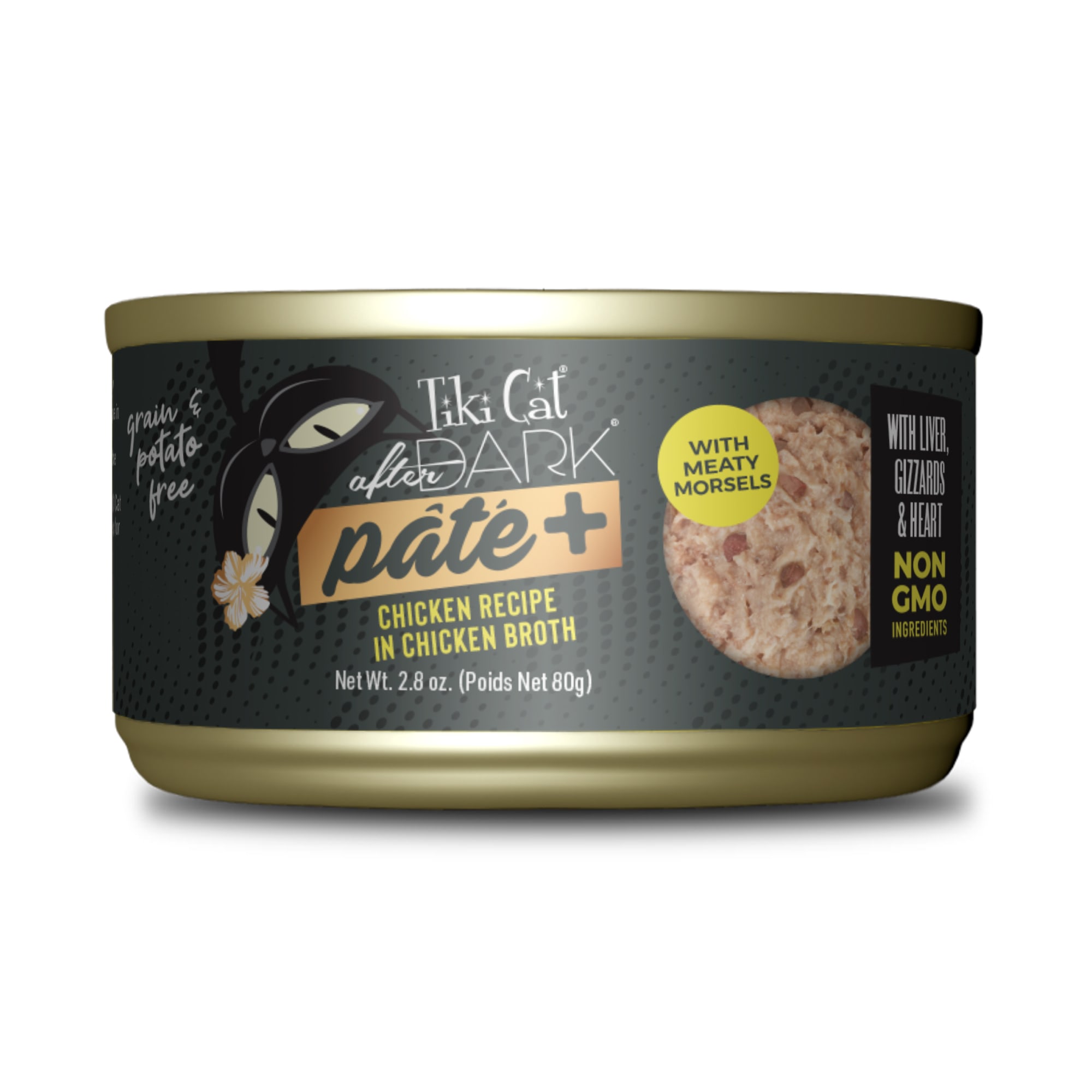 Tiki Cat After Dark Pate+ Chicken Wet Food for Cats， 2.8 oz.， Case of 12