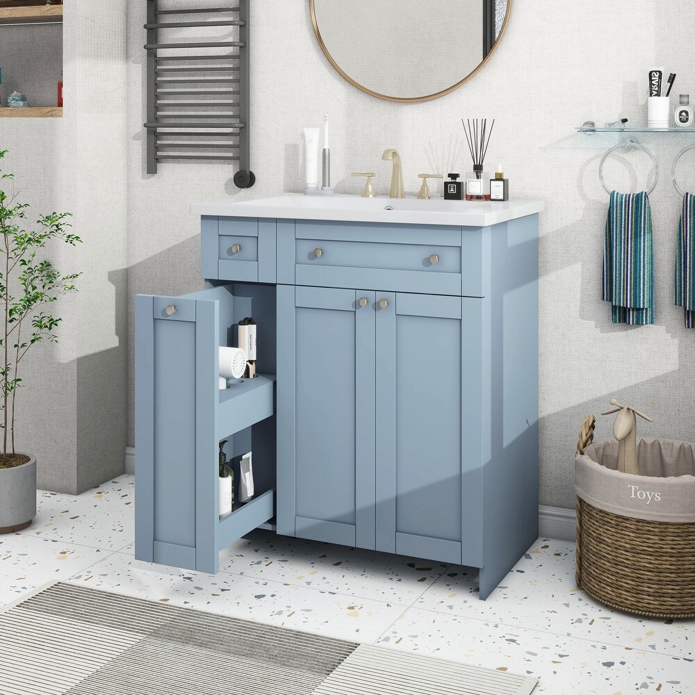 Resin Bathroom Vanity Cabinet with Combined Integrated Sink  Freestanding Storage Floor standing Waterproof Side Cabinet