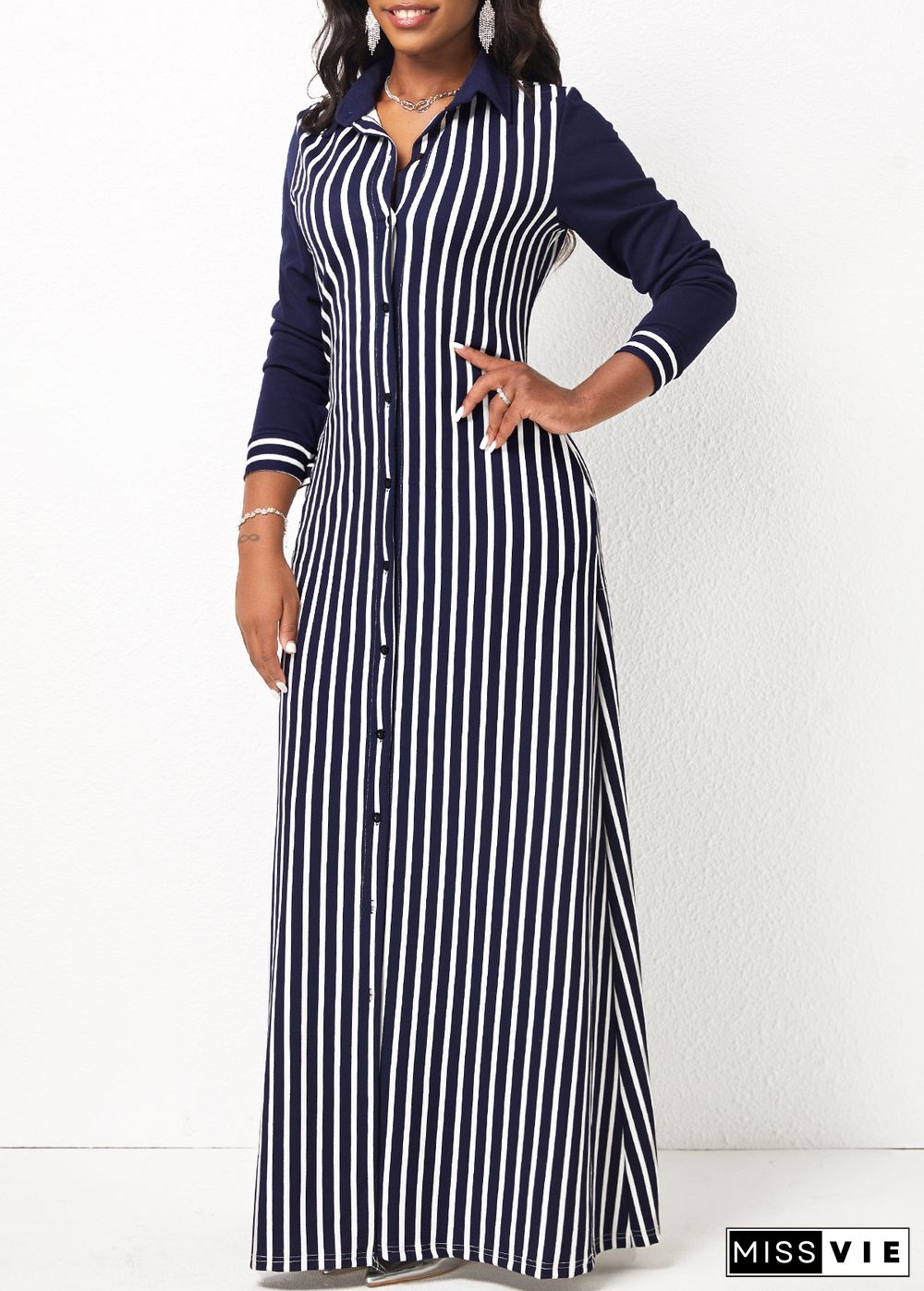 Striped Pocket H Shape Maxi Dress