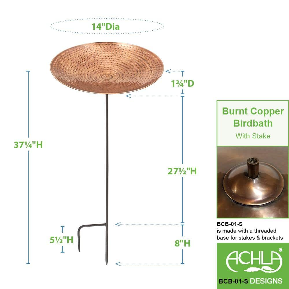 Achla Designs 16 in. Dia Antique Burnt Copper Birdbath with Stake BCB-01-S