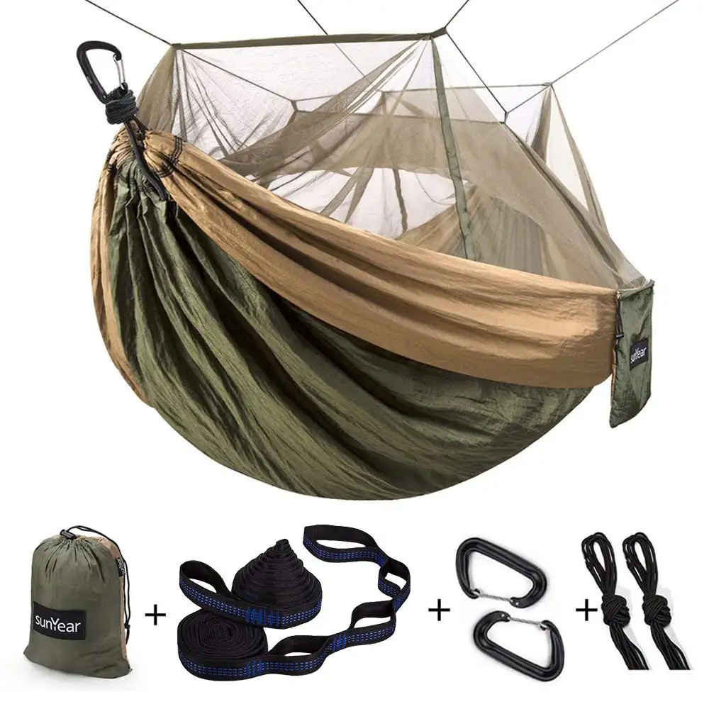 Alocs Portable Double Hammock with Net 2 Person Hammock Tent with 2*10ft Straps Best for Outdoor Hiking Survival Travel