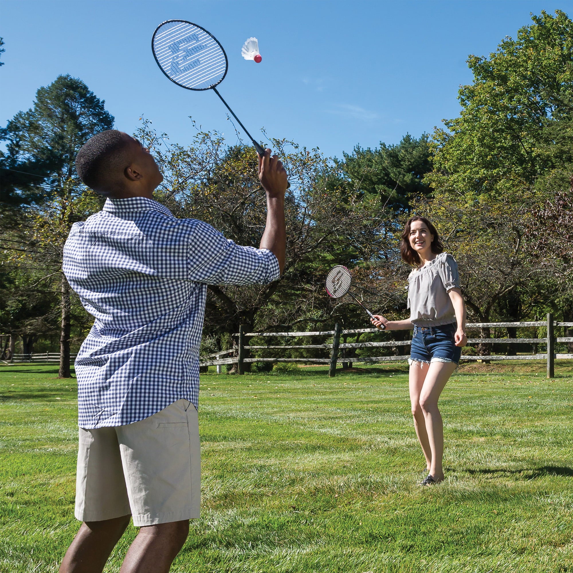 EastPoint Sports 2 Player Badminton Racket Set; Contains 2 Rackets with Tempered Steel Shafts and Soft, Comfortable Handles and 2 Durable, White Shuttlecocks for Entertainment with Friends and Family