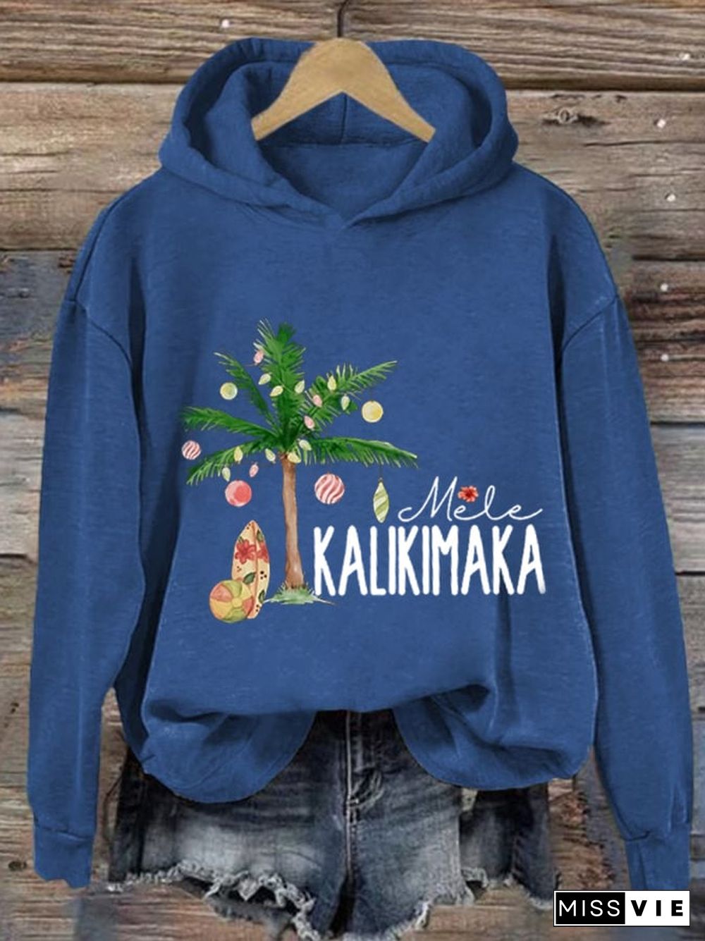 Women's Mele Kalikimaka Chrismas Print Casual Hoodie