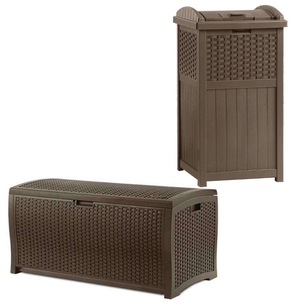 Suncast Trash Hideaway Outdoor Garbage amp Outdoor Patio Storage Deck Box Brown