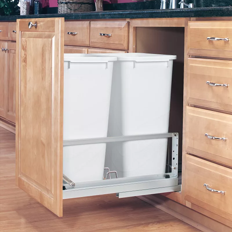 Rev-A-Shelf Double Pull Out Kitchen Cabinet 50 Qt Trash Can， 5349-2150DM-2