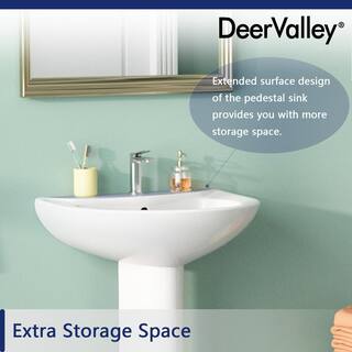 DEERVALLEY Liberty White Vitreous China Pedestal Combo Bathroom Sink in U-Shape Design with Overflow DV-1P523