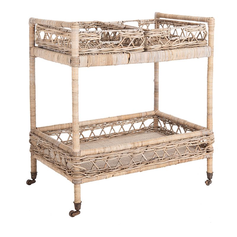 Safavieh Ambrose 2-Tier Rattan Bar Cart