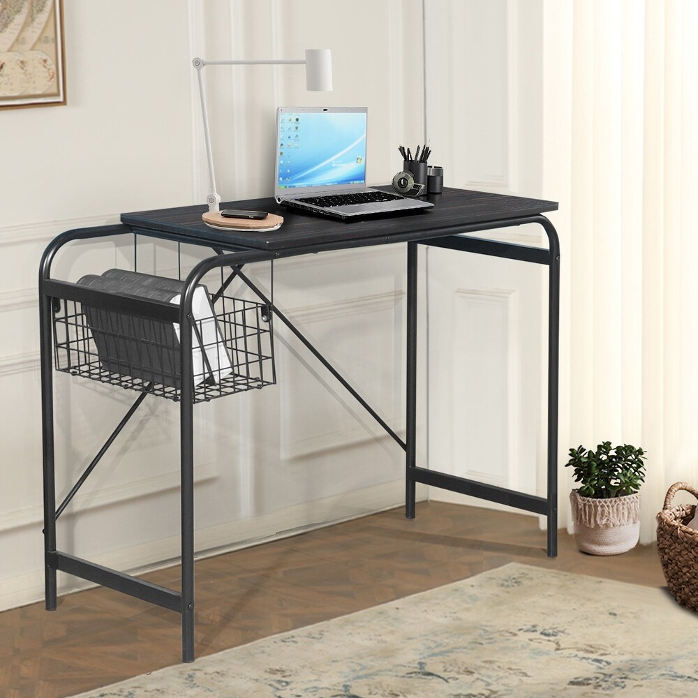 Homylin 38.7'' W Industrial Computer Desk With Magazine Basket