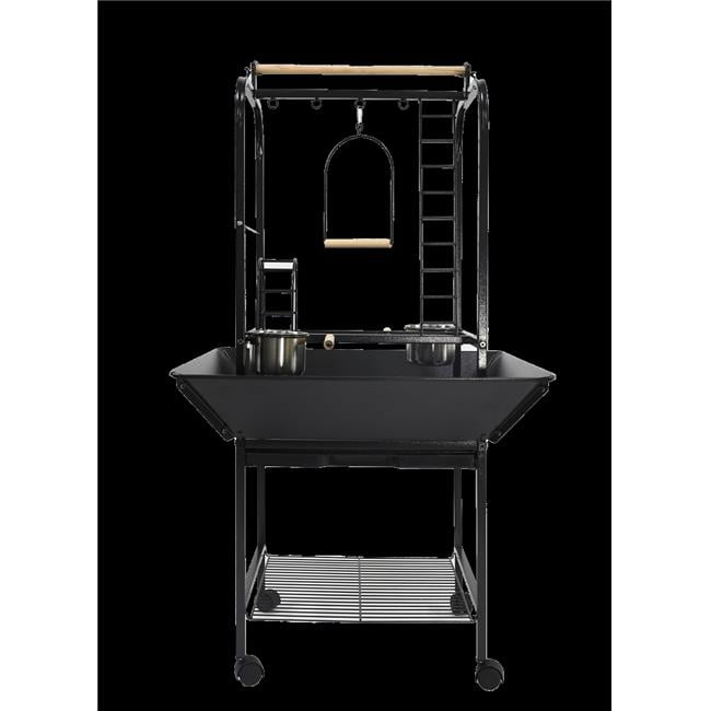 AandE Cage J2625 Black 26 x 25 x 48 in. Parrot Play Stand with Ladders and Toy Hooksand#44; Black