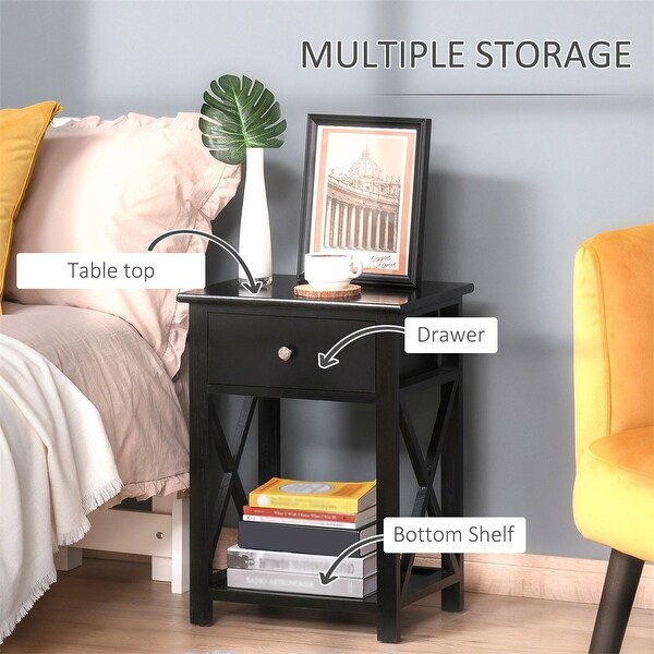 Side Table，Farmhouse End Table w/Storage Drawer，Open Shelf and Xframe