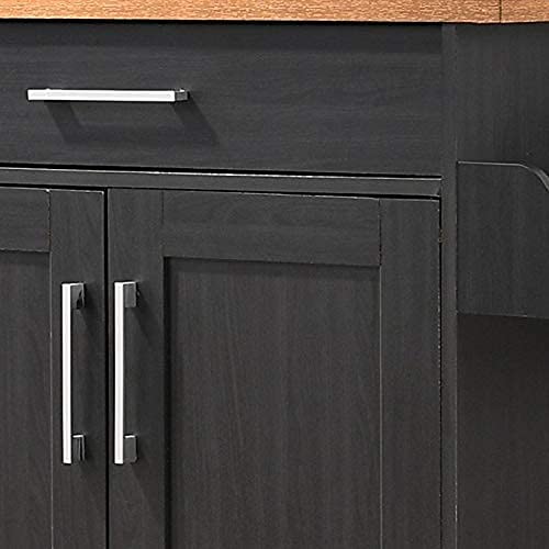 Hodedah Kitchen Island with Spice Rack， Towel Rack and Drawer， Black with Beech Top