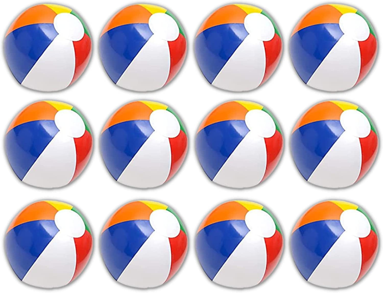 Neliblu 12 Bulk Pack of 12 Classic Inflatable Rainbow Beach Balls - Pool Toys Party