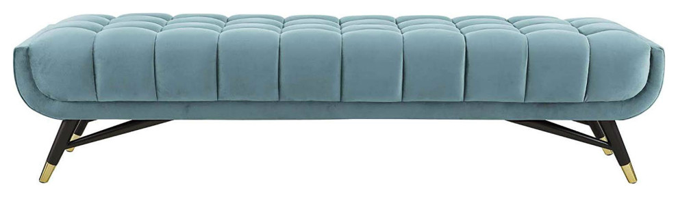 Velvet Fabric Tufted Sofa  Accent Bench  2 Lounge Chairs  Sea Blue   Midcentury   Living Room Furniture Sets   by VirVentures  Houzz