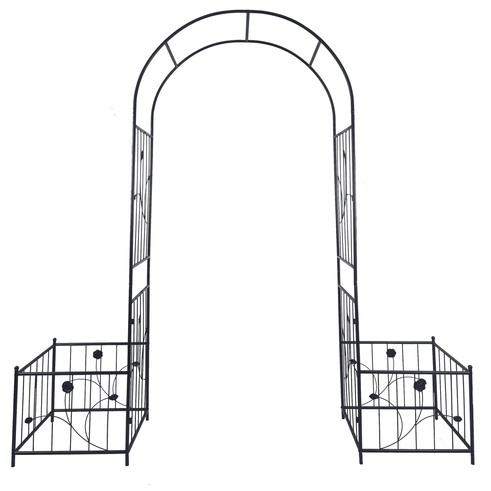 Metal Garden Arch Garden Arbor with Double Doors 2 Side Planter Baskets for Wedding Party Decoration Climbing Plants Support