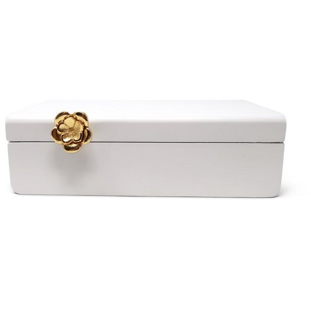 Classic Touch Rectangular White Wood Decorative Box With Gold Flower Detail