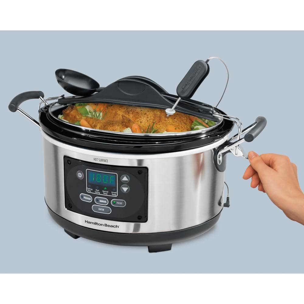 Hamilton Beach Set and Forget 6 Qt. Stainless Steel Programmable Slow Cooker with Temperature Probe 33967