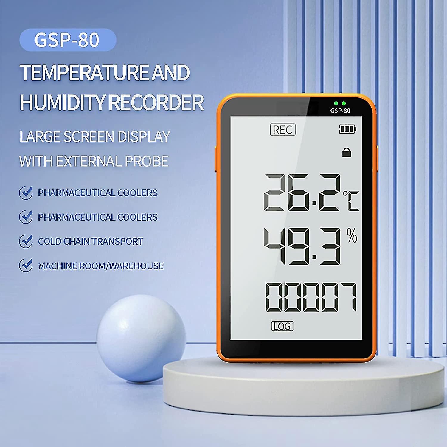 -80 Digital Temperature And Humidity Data Recorder Removable Buffer Probe Refrigerator Thermometer