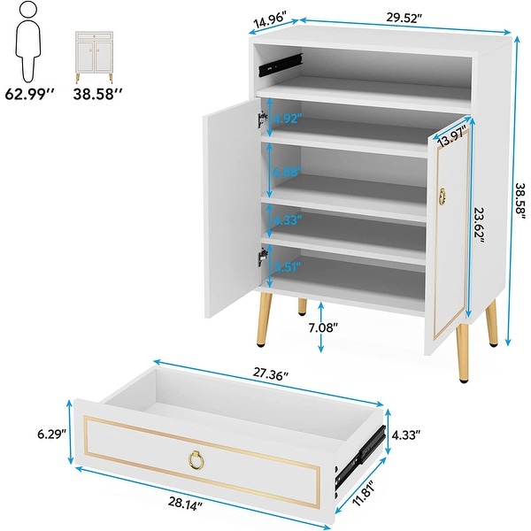 Shoe Cabinet， 4-Tier Shoe Storage Organizer with door and Drawer - - 36912141