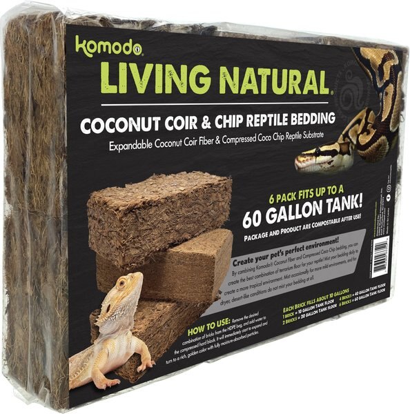 Komodo Coir Chips and Peat Reptile Bedding Variety Pack， Brown， 6 count， 60-gal