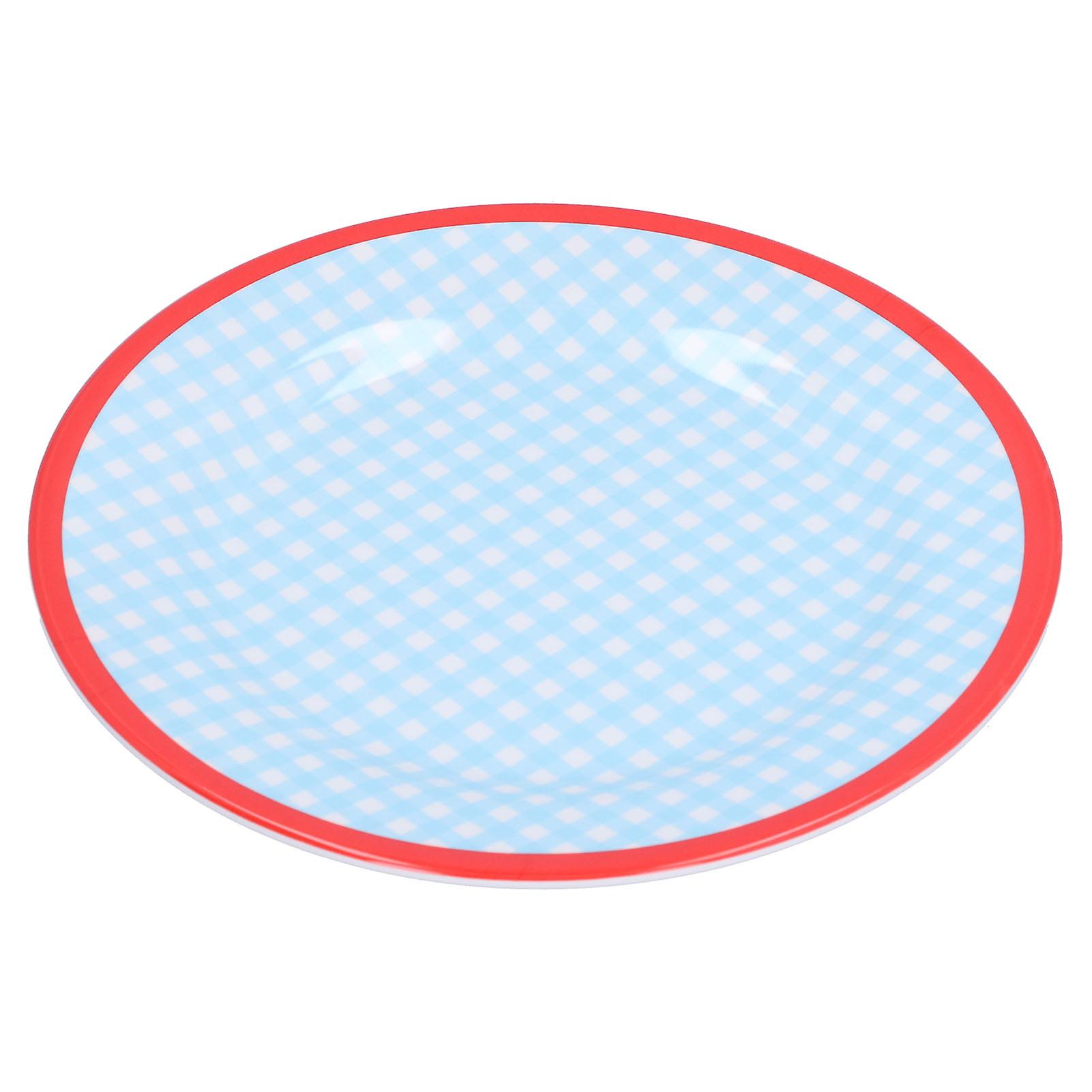 9in Imitation Porcelain Dinner Plate Decorative Reusable Snack Plate Lightweight Tableware For Cakes Fruitlight Blue Grid