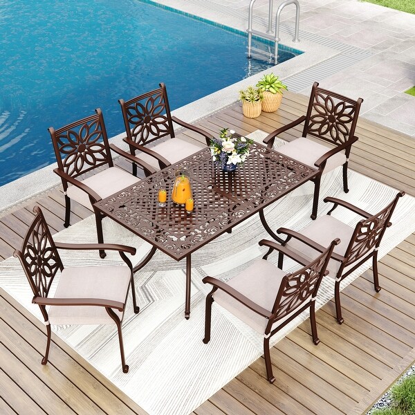 MAISON ARTS 7Piece Cast Aluminum Patio Dining Set with Rectangle Dining Table and 6 Cast Aluminum Patio Chairs