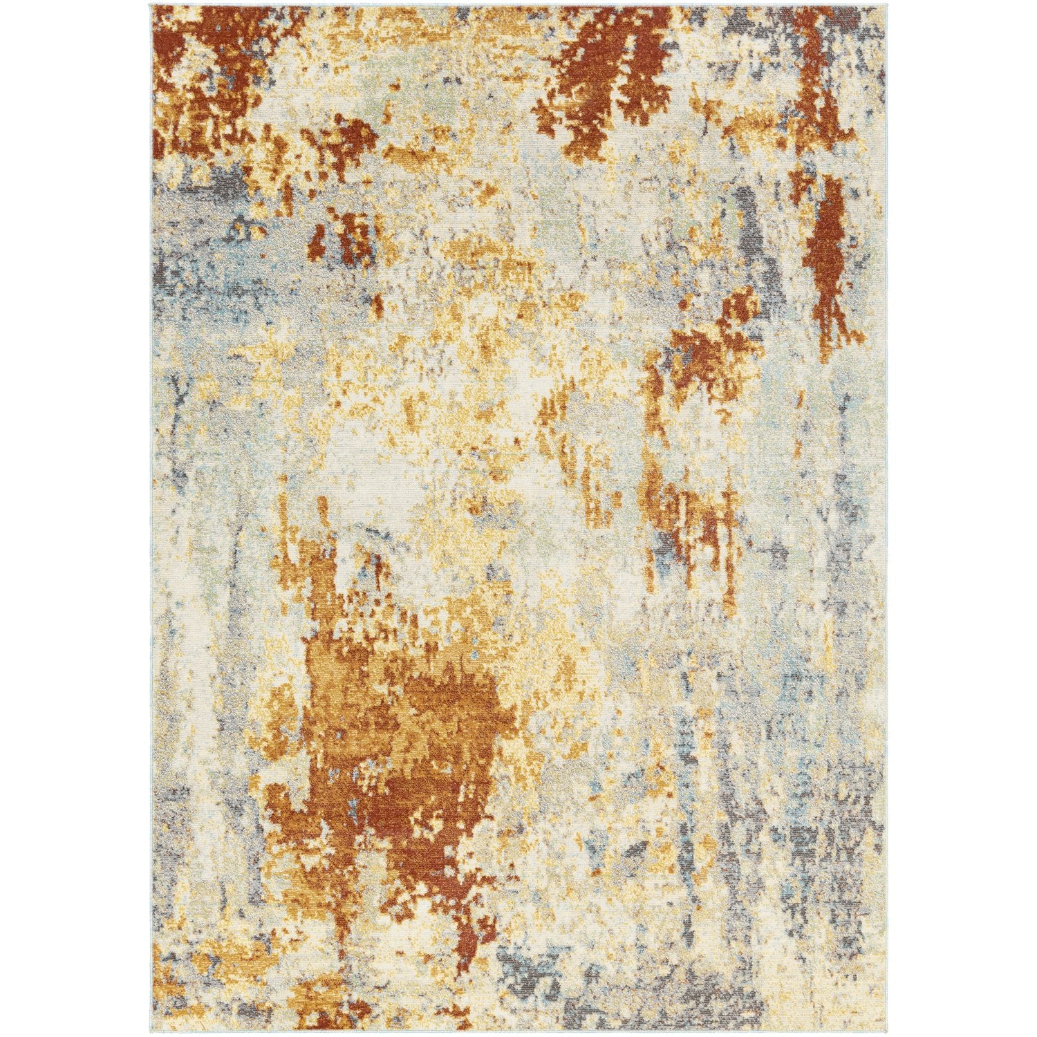 Bodrum Indoor/Outdoor Rug in Ivory, Burnt Orange, Saffron, Silver Gray, Medium Gray, Aqua, Camel, Pale Blue