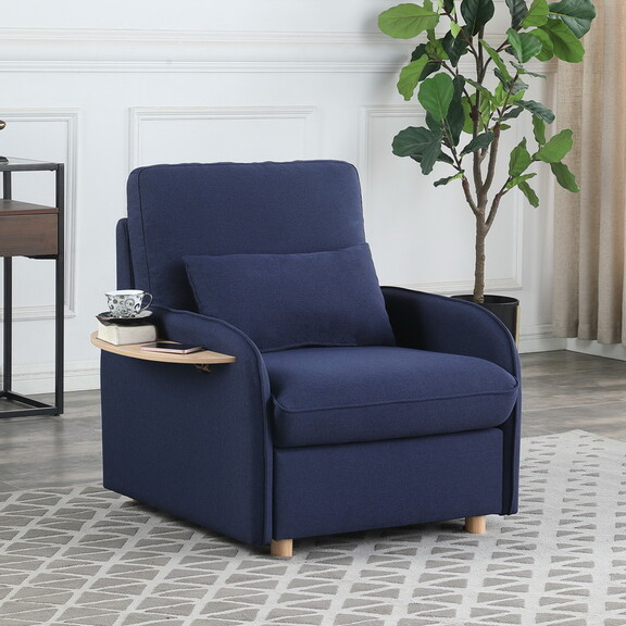 Huckleberry Blue Linen Accent Chair with Storage O...