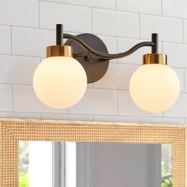 Modern Black 2-Light White Ball Glass Shade Vanity Lighting Fixture