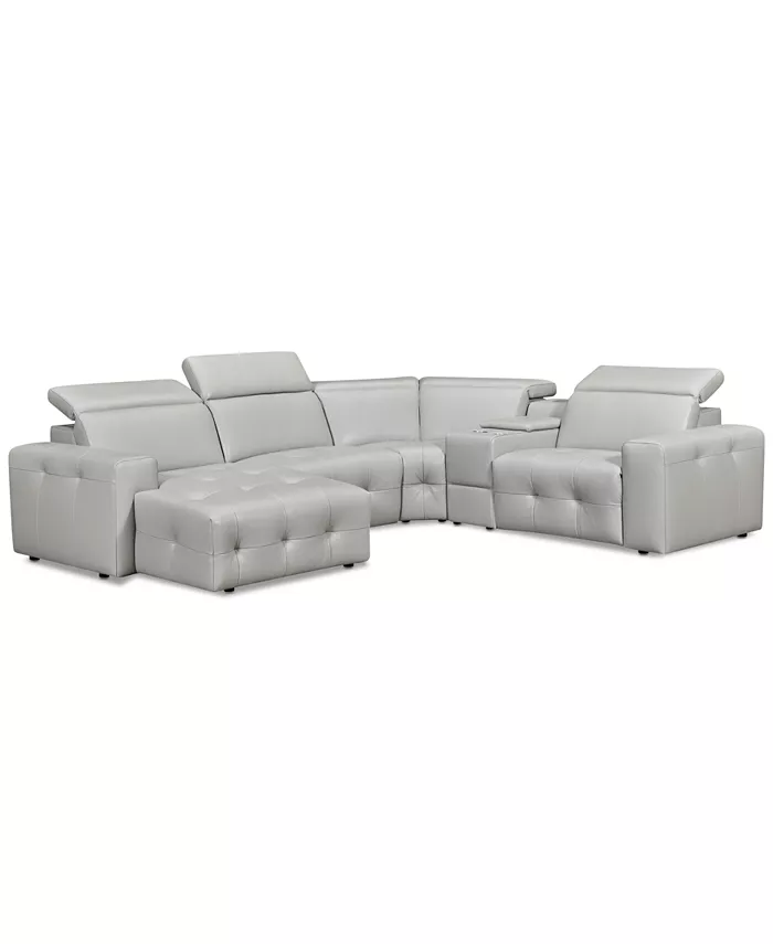 Furniture CLOSEOUT! Haigan 5-Pc. Leather Chaise Sectional Sofa with 2 Power Recliners